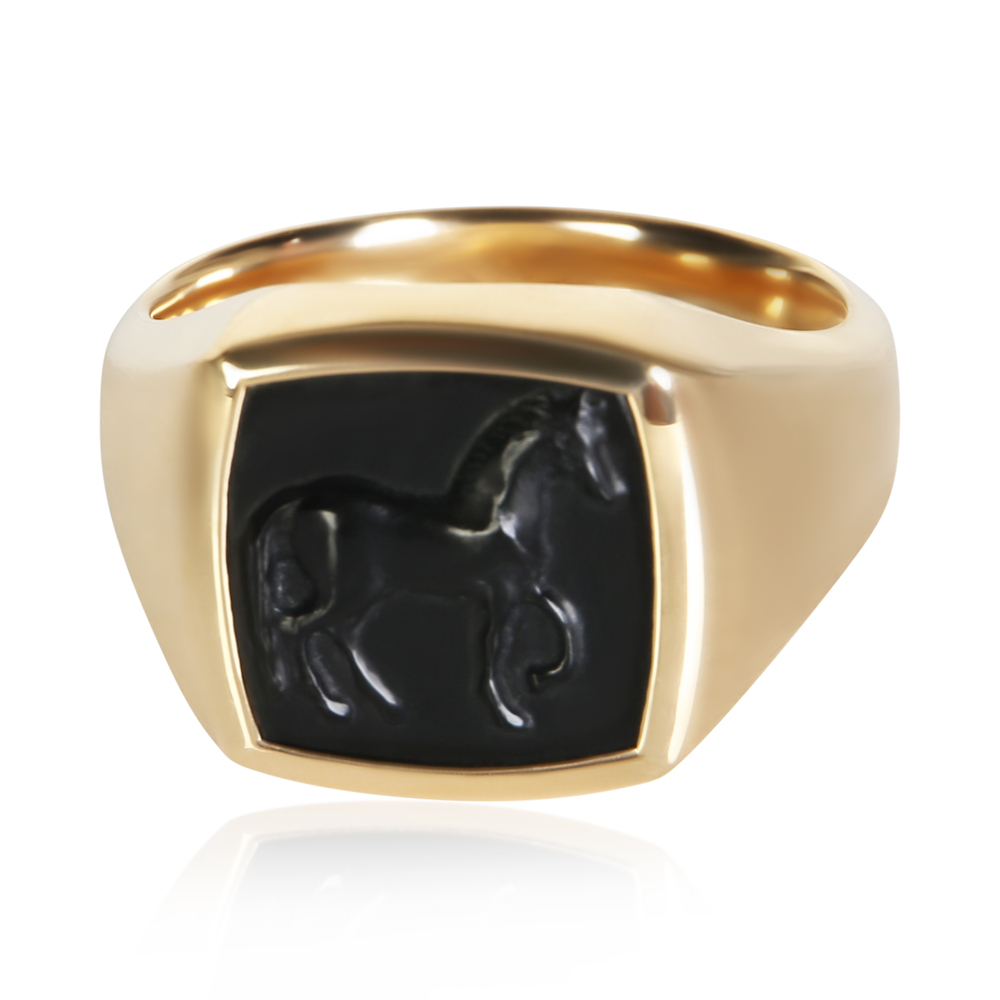 David Yurman Yellow Gold Onyx Petrvs Horse Ring